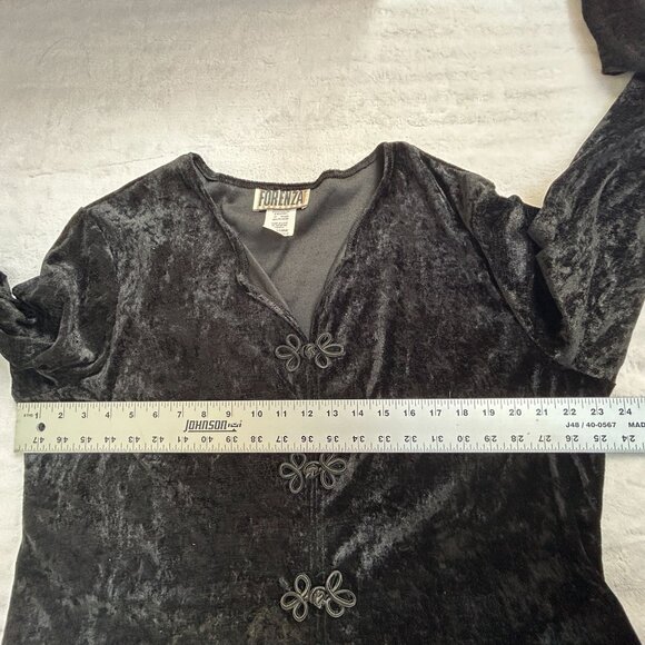 Forenza Womens Black Crushed Velvet Long Sleeve Tunic Top XL Chinese Knot Button - Picture 6 of 7